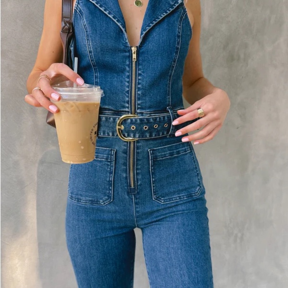 Show Me Your Mumu Denim Jumpsuit - Jacksonville Cropped Jumpsuit size XL - Picture 2 of 16